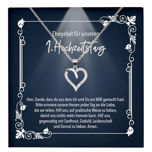 22Feels Erster Hochzeitstag Geschenk Ehefrau Frauen Schmuck - Silber 925/000 Herz Halskette Damen - An Meinen Schatz - Romantisch Ich Liebe Dich Kette - Karte Premium LED Licht Etui von 22Feels