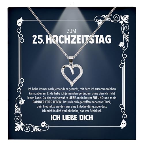 22Feels Frauen 25. Hochzeitstag Geschenk Ehefrau Schmuck - Silber 925/000 Herz Halskette Damen - An Meinen Schatz - Romantisch Ich Liebe Dich Kette - Karte Premium LED Licht Etui von 22Feels