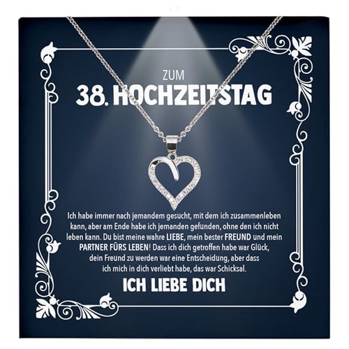 22Feels Frauen 38. Hochzeitstag Geschenk Ehefrau Schmuck - Silber 925/000 Herz Halskette Damen - An Meinen Schatz - Romantisch Ich Liebe Dich Kette - Karte Premium LED Licht Etui von 22Feels