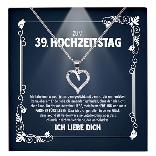 22Feels Frauen 39. Hochzeitstag Geschenk Ehefrau Schmuck - Silber 925/000 Herz Halskette Damen - An Meinen Schatz - Romantisch Ich Liebe Dich Kette - Karte Premium LED Licht Etui von 22Feels