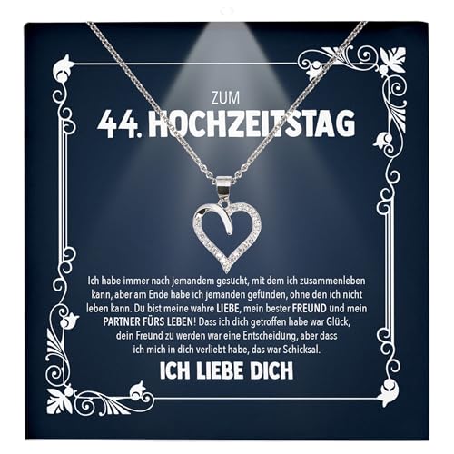 22Feels Frauen 44. Hochzeitstag Geschenk Ehefrau Schmuck - Silber 925/000 Herz Halskette Damen - An Meinen Schatz - Romantisch Ich Liebe Dich Kette - Karte Premium LED Licht Etui von 22Feels