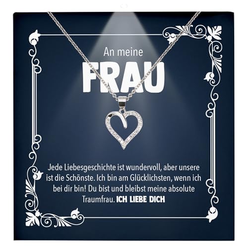22Feels Frauen Hochzeitstag Geschenk Damen Schmuck - Silber 925/000 Herz Halskette - Ehefrau Schatz Valentinstag Geburtstag Weihnachten - Romantische Ich Liebe Dich Karte Premium LED Licht Etui von 22Feels