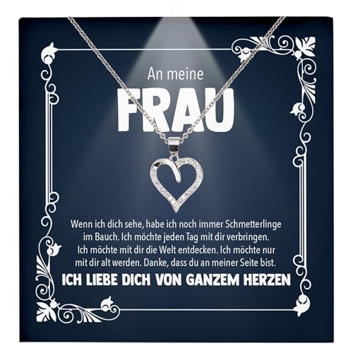 22Feels Frauen Hochzeitstag Geschenk Damen Schmuck - Silber 925/000 Herz Halskette - Ehefrau Schatz Valentinstag Geburtstag Weihnachten - Romantische Ich Liebe Dich Karte Premium LED Licht Etui von 22Feels
