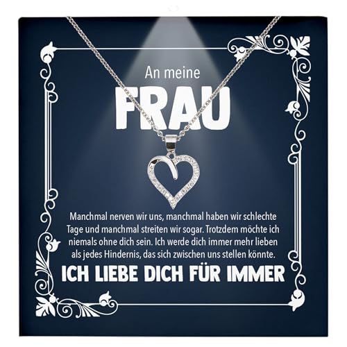 22Feels Frauen Hochzeitstag Geschenk Damen Schmuck - Silber 925/000 Herz Halskette - Ehefrau Schatz Valentinstag Geburtstag Weihnachten - Romantische Ich Liebe Dich Karte Premium LED Licht Etui von 22Feels