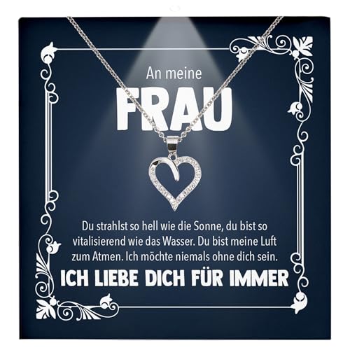 22Feels Frauen Hochzeitstag Geschenk Damen Schmuck - Silber 925/000 Herz Halskette - Ehefrau Schatz Valentinstag Geburtstag Weihnachten - Romantische Ich Liebe Dich Karte Premium LED Licht Etui von 22Feels