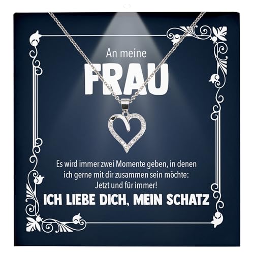 22Feels Frauen Hochzeitstag Geschenk Damen Schmuck - Silber 925/000 Herz Halskette - Ehefrau Schatz Valentinstag Geburtstag Weihnachten - Romantische Ich Liebe Dich Karte Premium LED Licht Etui von 22Feels