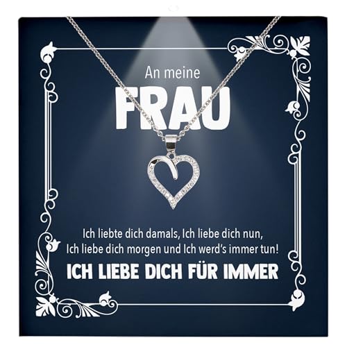 22Feels Frauen Hochzeitstag Geschenk Damen Schmuck - Silber 925/000 Herz Halskette - Ehefrau Schatz Valentinstag Geburtstag Weihnachten - Romantische Ich Liebe Dich Karte Premium LED Licht Etui von 22Feels