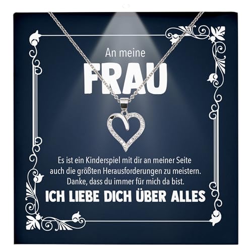 22Feels Frauen Hochzeitstag Geschenk Damen Schmuck - Silber 925/000 Herz Halskette - Ehefrau Schatz Valentinstag Geburtstag Weihnachten - Romantische Ich Liebe Dich Karte Premium LED Licht Etui von 22Feels