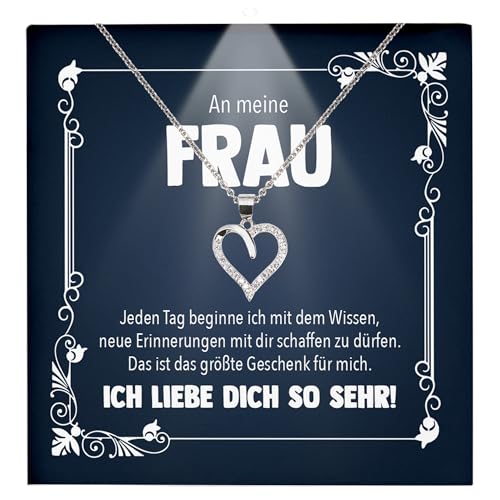 22Feels Frauen Hochzeitstag Geschenk Damen Schmuck - Silber 925/000 Herz Halskette - Ehefrau Schatz Valentinstag Geburtstag Weihnachten - Romantische Ich Liebe Dich Karte Premium LED Licht Etui von 22Feels