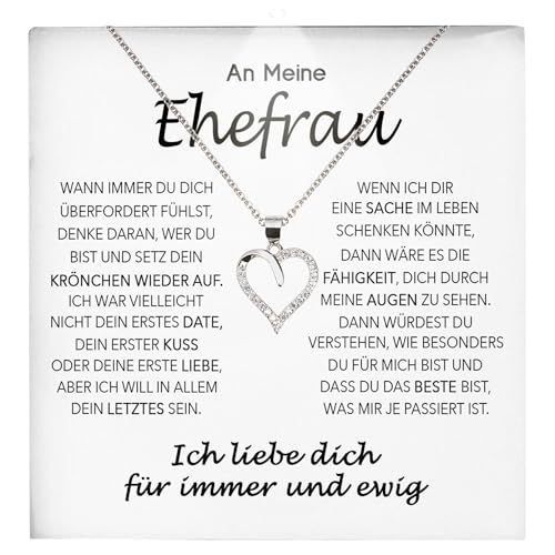 22Feels Frauen Hochzeitstag Geschenk Ehefrau Schmuck - Silber 925/000 Herz Halskette Damen - Ich Liebe Dich Schatz Valentinstag Geburtstag Weihnachten - Romantische Karte Premium LED Licht Etui von 22Feels