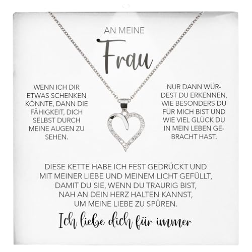 22Feels Frauen Hochzeitstag Geschenk Ehefrau Schmuck - Silber 925/000 Herz Halskette Damen - Ich Liebe Dich Schatz Valentinstag Geburtstag Weihnachten - Romantische Karte Premium LED Licht Etui von 22Feels