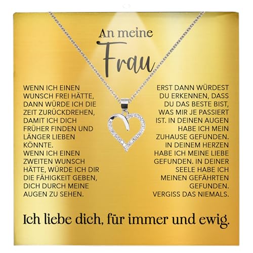 22Feels Frauen Hochzeitstag Geschenk Ehefrau Schmuck - Silber 925/000 Herz Halskette Damen - Ich Liebe Dich Schatz Valentinstag Geburtstag Weihnachten - Romantische Karte Premium LED Licht Etui von 22Feels