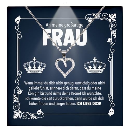 22Feels Frauen Hochzeitstag Geschenk Ehefrau Schmuck - Silber 925/000 Herz Halskette Damen - Ich Liebe Dich Schatz Valentinstag Geburtstag Weihnachten - Romantische Karte Premium LED Licht Etui von 22Feels