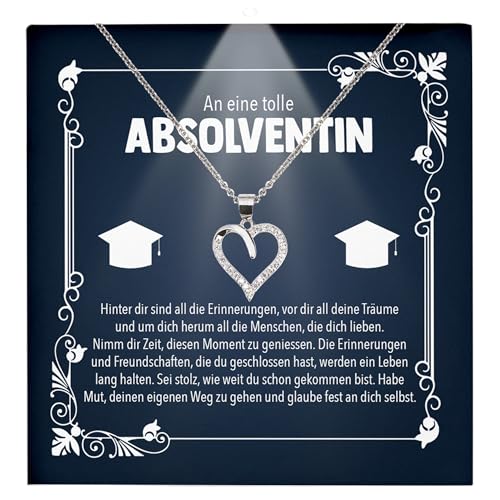 22Feels Frauen Uni Abschluss Geschenk - Master Bachelor Absolventin Schmuck zum Studienabschluss - Phd Hochschule - Silber 925/000 Herz Halskette - Karte Premium LED Licht Etui von 22Feels