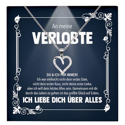 22Feels Frauen Verlobung Geschenk Ich Liebe Dich Schmuck Heiratsantrag - Silber 925/000 Herz Halskette - Damen Bride to be Verlobte Valentinstag Weihnachten - Karte Premium Licht Etui von 22Feels