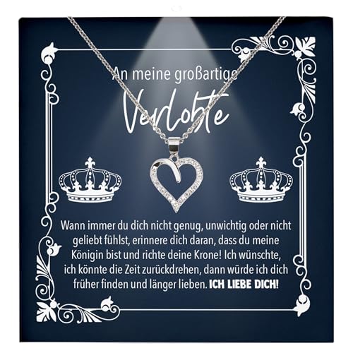 22Feels Frauen Verlobung Geschenk Ich Liebe Dich Schmuck Heiratsantrag - Silber 925/000 Herz Halskette - Damen Bride to be Verlobte Valentinstag Weihnachten - Karte Premium Licht Etui von 22Feels