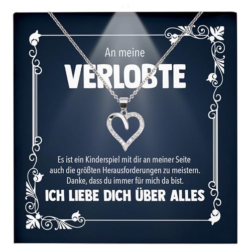 22Feels Frauen Verlobung Geschenk Ich Liebe Dich Schmuck Heiratsantrag - Silber 925/000 Herz Halskette - Damen Bride to be Verlobte Valentinstag Weihnachten - Karte Premium Licht Etui von 22Feels