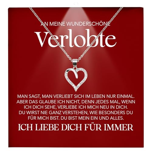 22Feels Frauen Verlobung Geschenk Ich Liebe Dich Schmuck Heiratsantrag - Silber 925/000 Herz Halskette - Damen Bride to be Verlobte Valentinstag Weihnachten - Karte Premium Licht Etui von 22Feels