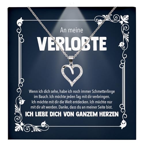 22Feels Frauen Verlobung Geschenk Ich Liebe Dich Schmuck Heiratsantrag - Silber 925/000 Herz Halskette - Damen Bride to be Verlobte Valentinstag Weihnachten - Karte Premium Licht Etui von 22Feels