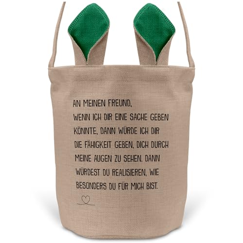 22Feels Freund Paar Osterkorb mit Henkel Ostergeschenk Tragetasche Ostern Deko Osternest Körbchen Hasenohren (Beige/Grün) von 22Feels