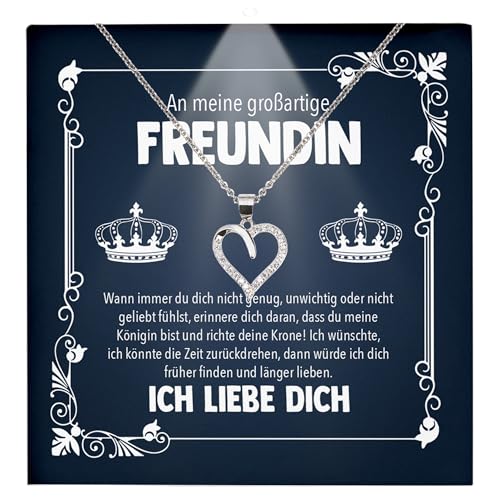 22Feels Freundin Ich Liebe Dich Geschenk Frauen Schmuck - Silber 925/000 Herz Halskette - Damen Valentinstag für Sie Jahrestag Schatz - Karte Premium LED Licht Etui von 22Feels