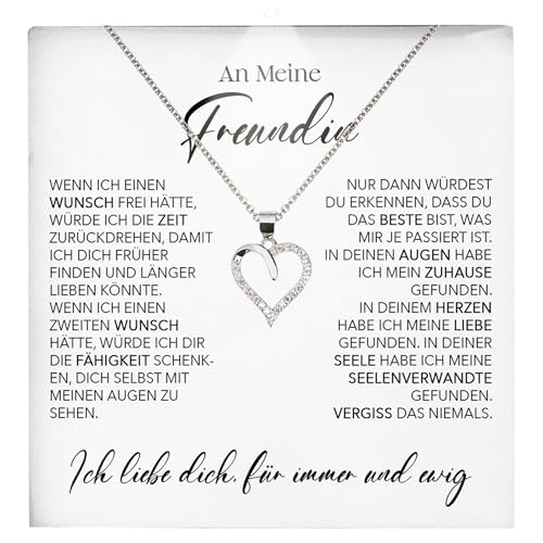 22Feels Freundin Ich Liebe Dich Geschenk Frauen Schmuck - Silber 925/000 Herz Halskette - Damen Valentinstag für Sie Jahrestag Schatz - Karte Premium LED Licht Etui von 22Feels