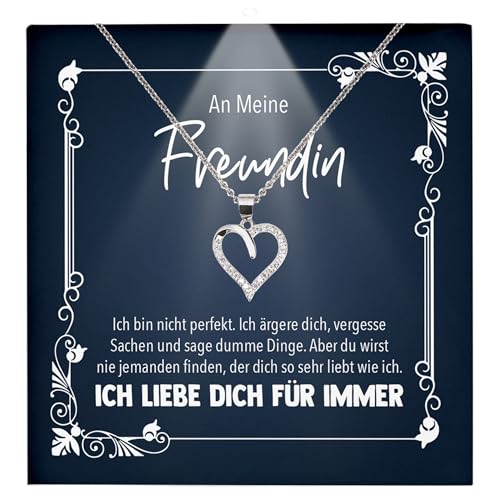 22Feels Freundin Ich Liebe Dich Geschenk Frauen Schmuck - Silber 925/000 Herz Halskette - Damen Valentinstag für Sie Jahrestag Schatz - Karte Premium LED Licht Etui von 22Feels