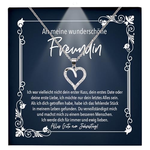 22Feels Freundin Ich Liebe Dich Geschenk Frauen Schmuck - Silber 925/000 Herz Halskette - Damen Valentinstag für Sie Jahrestag Schatz - Karte Premium LED Licht Etui von 22Feels