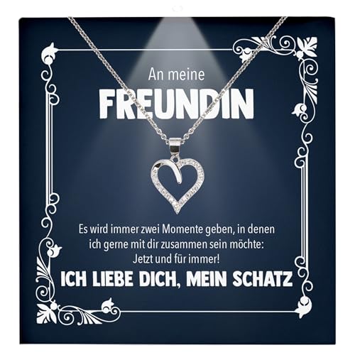 22Feels Freundin Ich Liebe Dich Geschenk Frauen Schmuck - Silber 925/000 Herz Halskette - Damen Valentinstag für Sie Jahrestag Schatz - Karte Premium LED Licht Etui von 22Feels