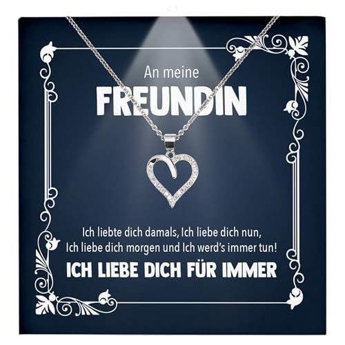 22Feels Freundin Ich Liebe Dich Geschenk Frauen Schmuck - Silber 925/000 Herz Halskette - Damen Valentinstag für Sie Jahrestag Schatz - Karte Premium LED Licht Etui von 22Feels