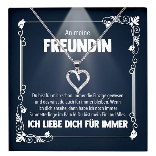 22Feels Freundin Ich Liebe Dich Geschenk Frauen Schmuck - Silber 925/000 Herz Halskette - Damen Valentinstag für Sie Jahrestag Schatz - Karte Premium LED Licht Etui von 22Feels