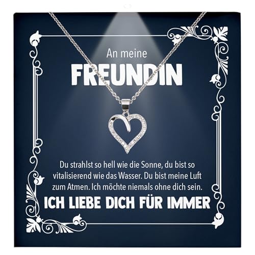 22Feels Freundin Ich Liebe Dich Geschenk Frauen Schmuck - Silber 925/000 Herz Halskette - Damen Valentinstag für Sie Jahrestag Schatz - Karte Premium LED Licht Etui von 22Feels
