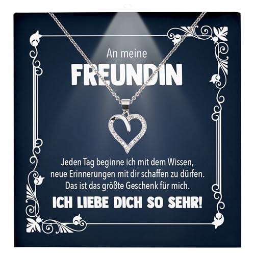 22Feels Freundin Ich Liebe Dich Geschenk Frauen Schmuck - Silber 925/000 Herz Halskette - Damen Valentinstag für Sie Jahrestag Schatz - Karte Premium LED Licht Etui von 22Feels