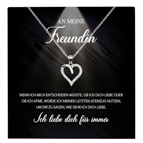 22Feels Freundin Ich Liebe Dich Geschenk Frauen Schmuck - Silber 925/000 Herz Halskette - Damen Valentinstag für Sie Jahrestag Schatz - Karte Premium LED Licht Etui von 22Feels