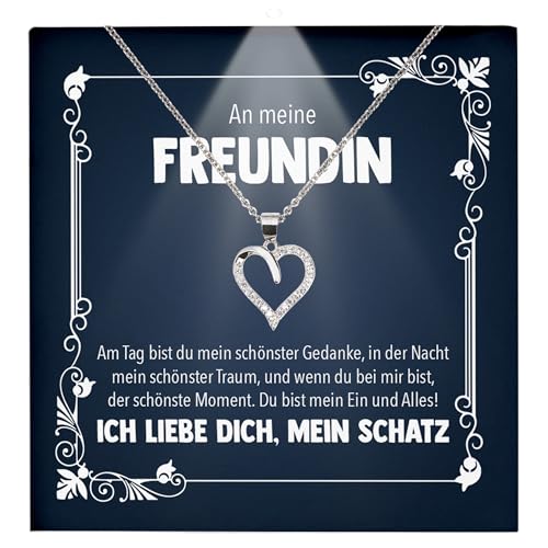 22Feels Freundin Ich Liebe Dich Geschenk Frauen Schmuck - Silber 925/000 Herz Halskette - Damen Valentinstag für Sie Jahrestag Schatz - Karte Premium LED Licht Etui von 22Feels