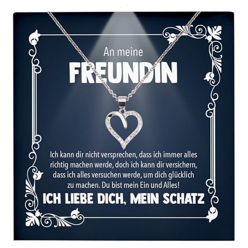 22Feels Freundin Ich Liebe Dich Geschenk Frauen Schmuck - Silber 925/000 Herz Halskette - Damen Valentinstag für Sie Jahrestag Schatz - Karte Premium LED Licht Etui von 22Feels