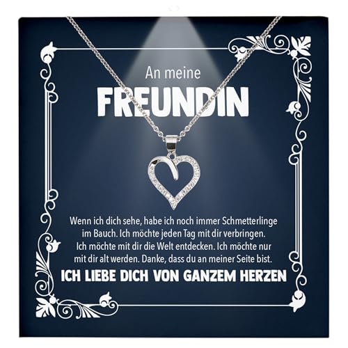 22Feels Freundin Ich Liebe Dich Geschenk Frauen Schmuck - Silber 925/000 Herz Halskette - Damen Valentinstag für Sie Jahrestag Schatz - Karte Premium LED Licht Etui von 22Feels