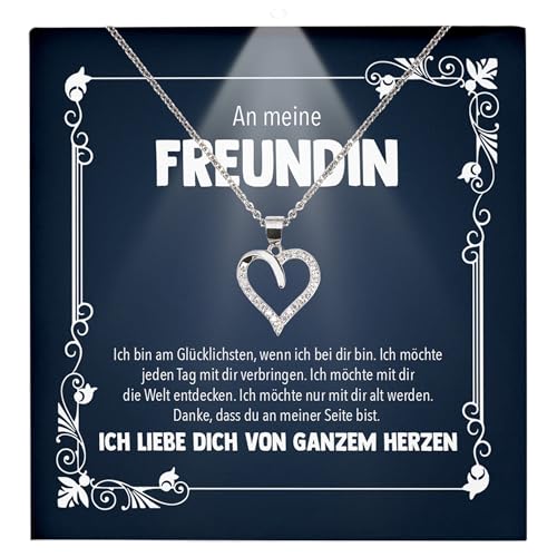22Feels Freundin Ich Liebe Dich Geschenk Frauen Schmuck - Silber 925/000 Herz Halskette - Damen Valentinstag für Sie Jahrestag Schatz - Karte Premium LED Licht Etui von 22Feels