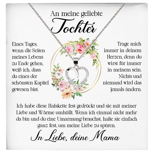 22Feels Geliebte Tochter Geschenk von Mama Silber 925/000 Herz Halskette mit Karte Mädchen Frauen Schmuck Geburtstag Weihnachten Firmung Konfirmation etc. von 22Feels