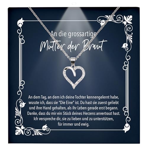 22Feels Hochzeit Mutter der Braut Geschenk von Bräutigam Frauen Schmuck - Silber 925/000 Herz Halskette Damen - Karte Premium LED Licht Etui von 22Feels