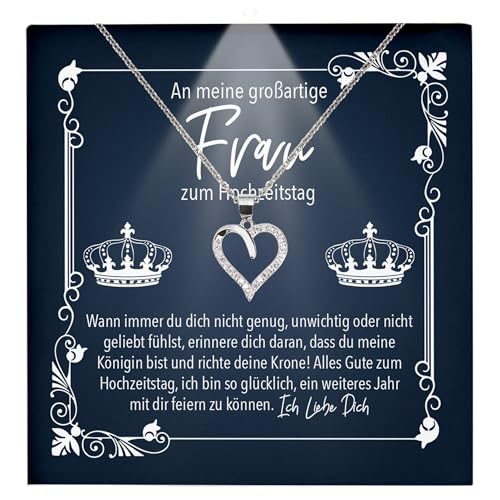 22Feels Hochzeitstag Geschenk Ehefrau Frauen Schmuck - Silber 925/000 Herz Halskette Damen - An Meinen Schatz - Romantisch Ich Liebe Dich Kette - Karte Premium LED Licht Etui von 22Feels