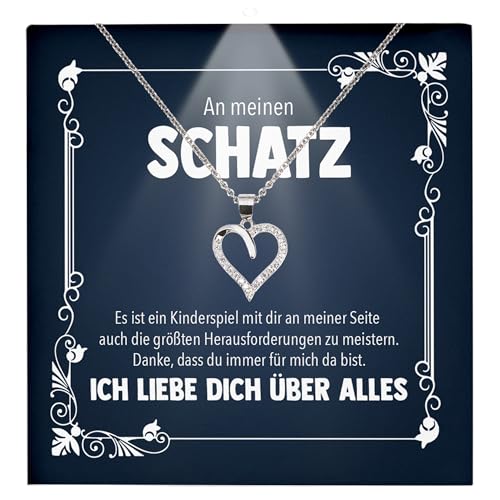 22Feels Ich Liebe Dich Geschenk Frauen Schmuck - Silber 925/000 Herz Halskette - Damen Hochzeitstag Ehefrau Schatz Valentinstag für Sie Jahrestag Freundin - Karte Premium LED Licht Etui von 22Feels