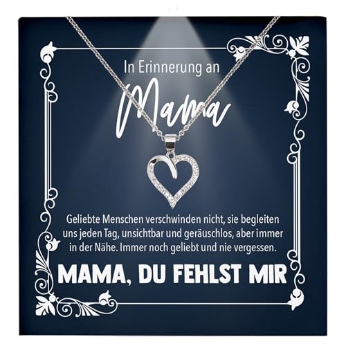 22Feels In Erinnerung an Mama Kondolenzgeschenk Trauer Schmuck Frauen - Silber 925/000 Herz Halskette - Andenken RIP Mutter Beerdigung Gedenken - Karte Premium LED Licht Etui von 22Feels