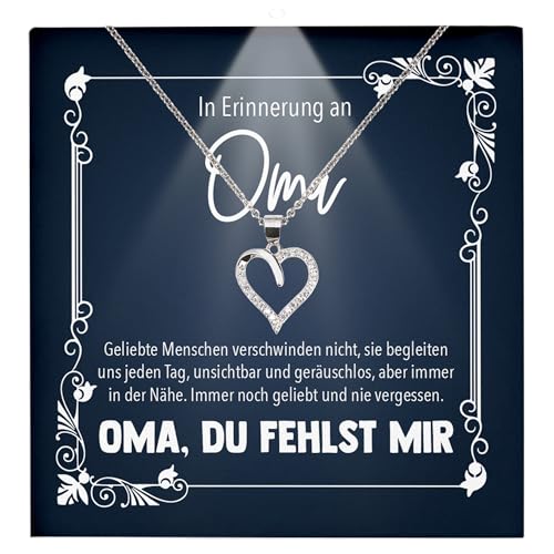 22Feels In Erinnerung an Oma Kondolenzgeschenk Trauer Schmuck Frauen - Silber 925/000 Herz Halskette - Andenken RIP Großmutter Beerdigung Gedenken - Karte Premium LED Licht Etui von 22Feels