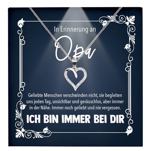 22Feels In Erinnerung an Opa Kondolenzgeschenk Trauer Schmuck Frauen - Silber 925/000 Herz Halskette - Andenken RIP Großvater Beerdigung Gedenken - Karte Premium LED Licht Etui von 22Feels