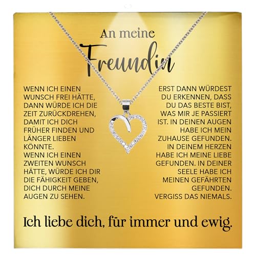 22Feels Jahrestag Geschenk Freundin Schmuck - Silber 925/000 Herz Halskette Frauen - Damen Valentinstag für Sie Jahrestag Schatz Ich Liebe Dich - Karte Premium LED Licht Etui von 22Feels