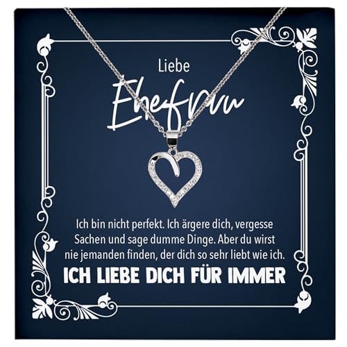 22Feels Liebe Ehefrau Geschenk zum Hochzeitstag, Romantisches Schmuck Set Frauen, Valentinstag für Sie, Geburtstag - Echt Silber 925 Herz Halskette mit Karte von 22Feels