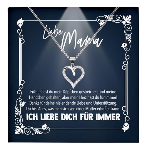 22Feels Liebe Mama Geschenk Damen Schmuck - Silber 925/000 Herz Halskette Frauen - Muttertag Geburtstag Weihnachten Idee Tochter Sohn Mutter Eltern Familie - Karte Premium Licht Etui von 22Feels