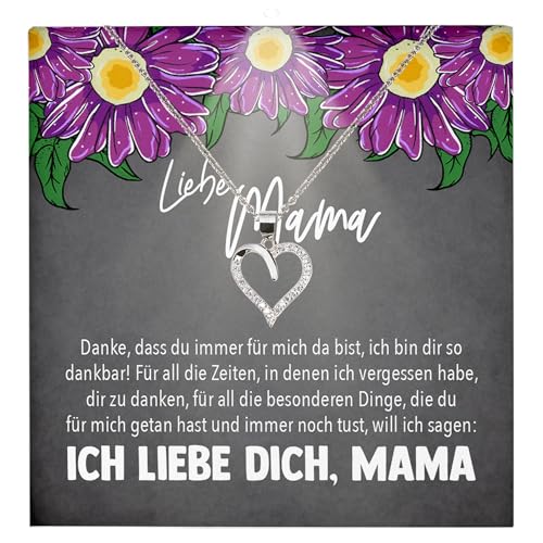 22Feels Liebe Mama Geschenk Damen Schmuck - Silber 925/000 Herz Halskette Frauen - Muttertag Geburtstag Weihnachten Idee Tochter Sohn Mutter Eltern Familie - Karte Premium Licht Etui von 22Feels