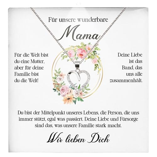 22Feels Liebe Mama Geschenk Damen Schmuck - Silber 925/000 Herz Halskette Frauen - Muttertag Geburtstag Weihnachten Idee Tochter Sohn Mutter Eltern Familie - Karte Premium Licht Etui von 22Feels